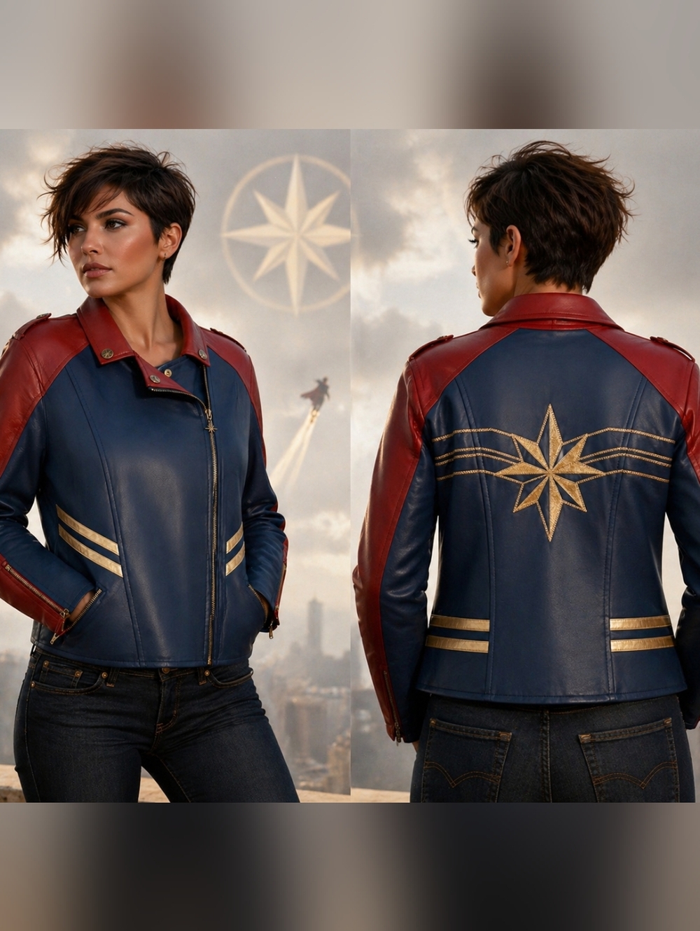 NWOT🦸‍♀CAPTN MARVEL Her Universe🦸‍♀️SUPERHERO Blue/Burgundy GOLD ACCENTS Sz XL - Picture 2 of 11